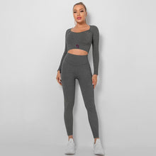 Load image into Gallery viewer, Plum Grey Yoga Set
